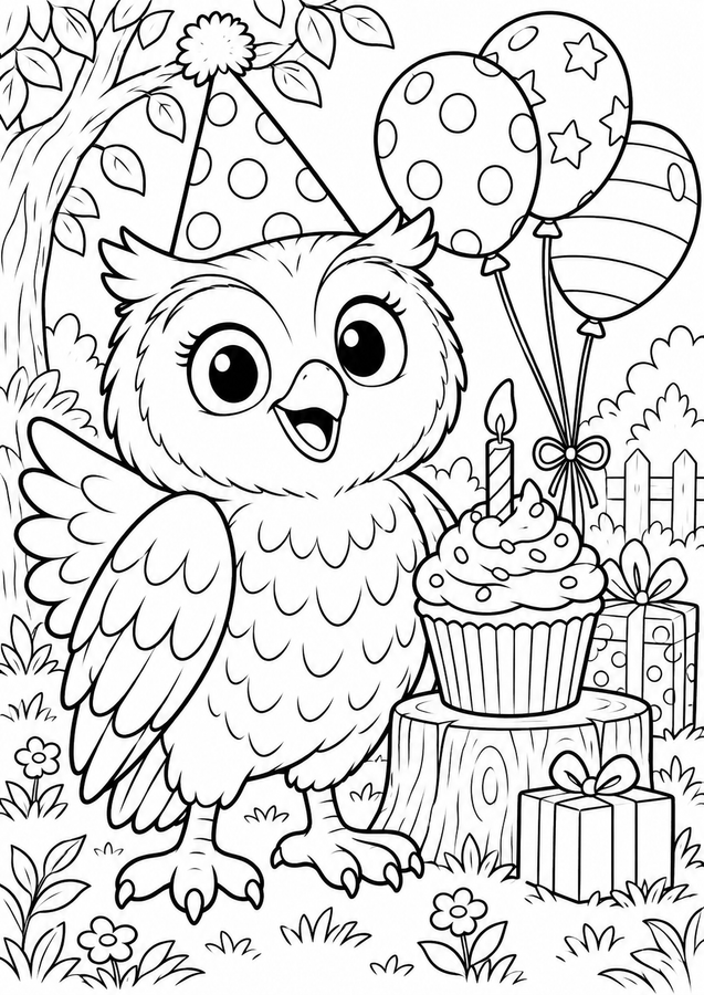 Birthday owl with balloons printable activity preview