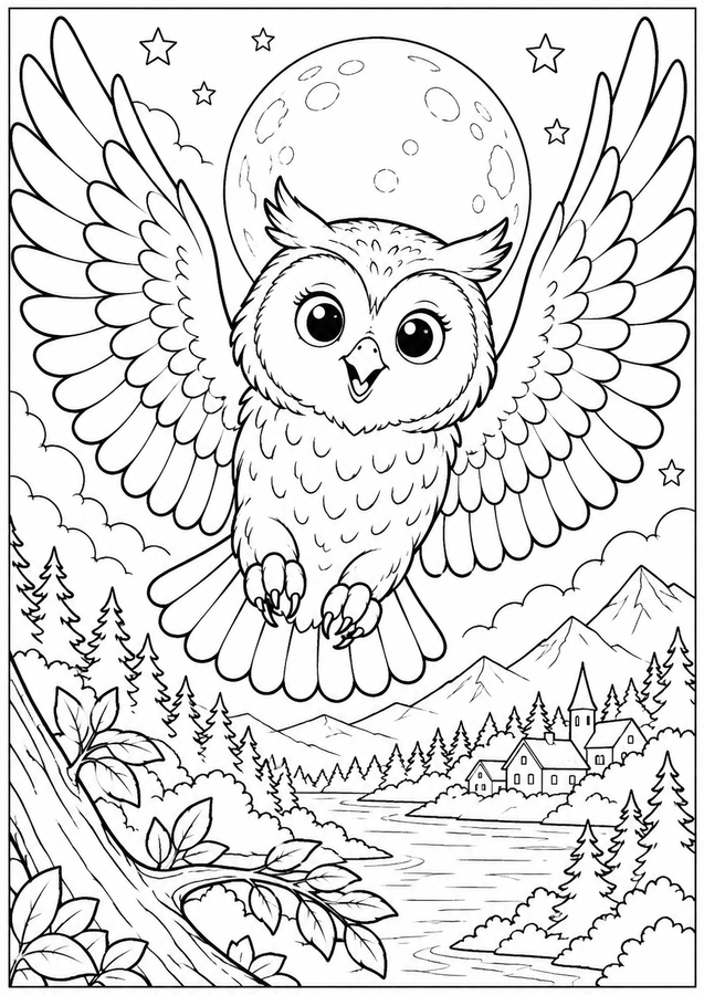 Owl with wings spread printable activity preview