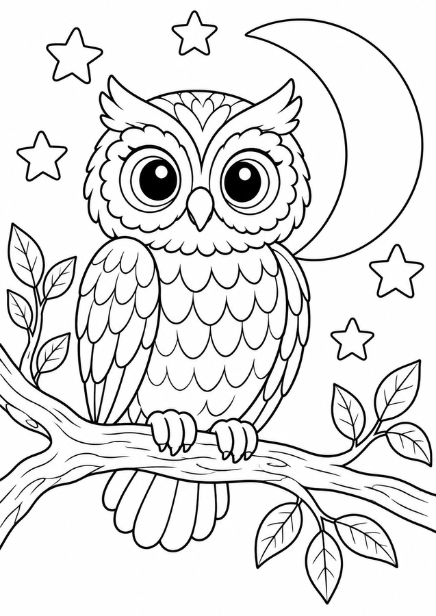 Owl beneath the crescent moon printable activity preview