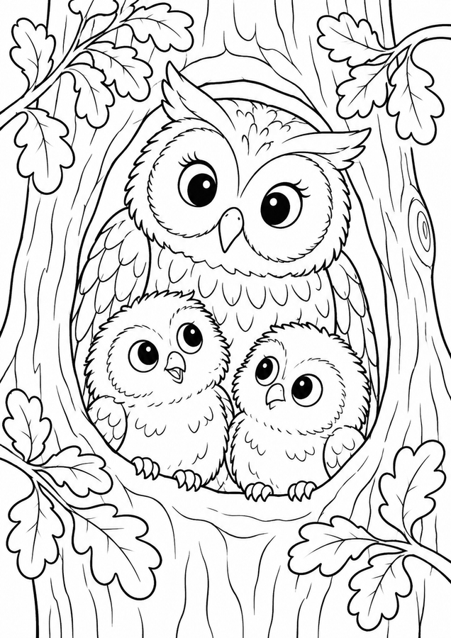 Owl family in a tree hollow printable activity preview