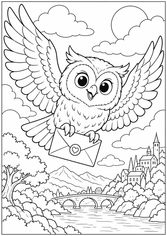 Owl carrying a letter printable activity preview
