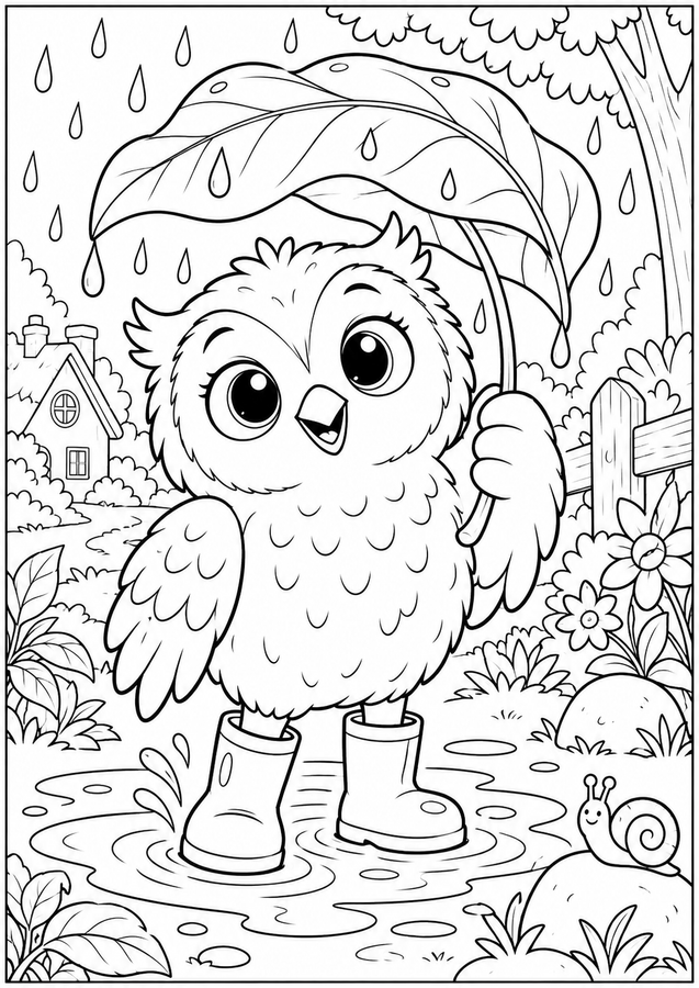 Owl with an umbrella printable activity preview