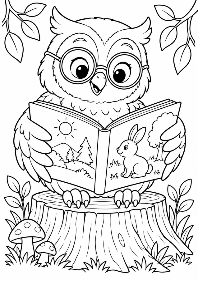 Little owl reading a book printable activity preview