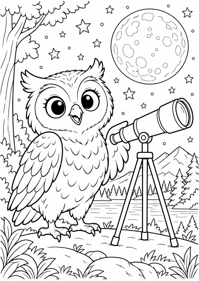 Owl watching the stars printable activity preview