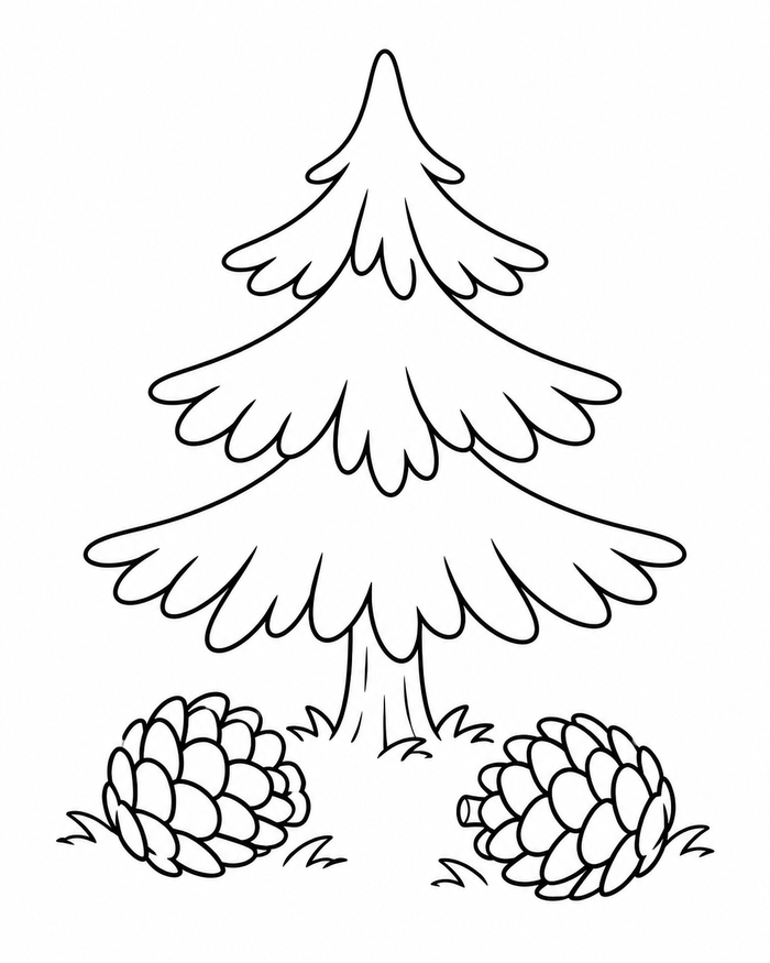 Pine tree and cones coloring preview