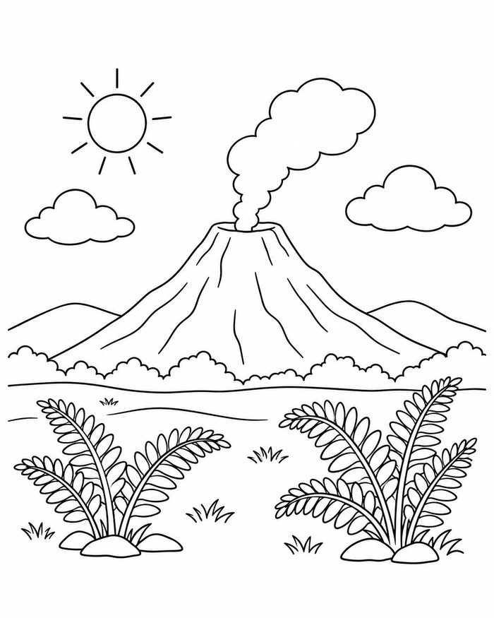 Prehistoric volcano coloring preview