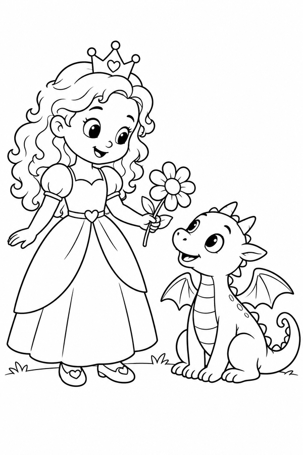 Princess and a baby dragon printable activity preview