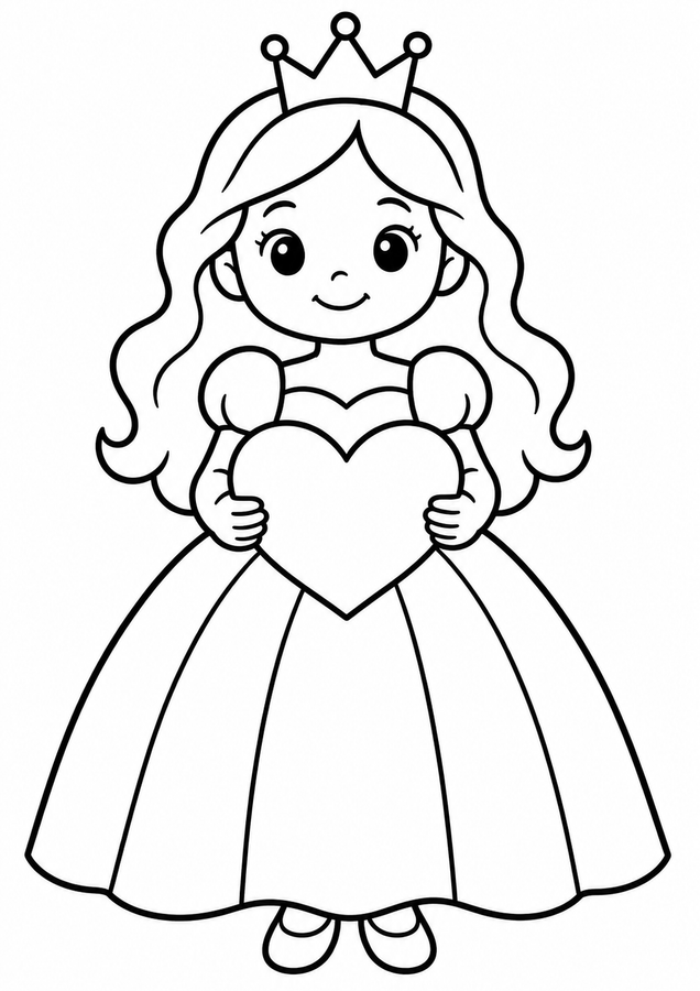 Princess holding a heart printable activity preview