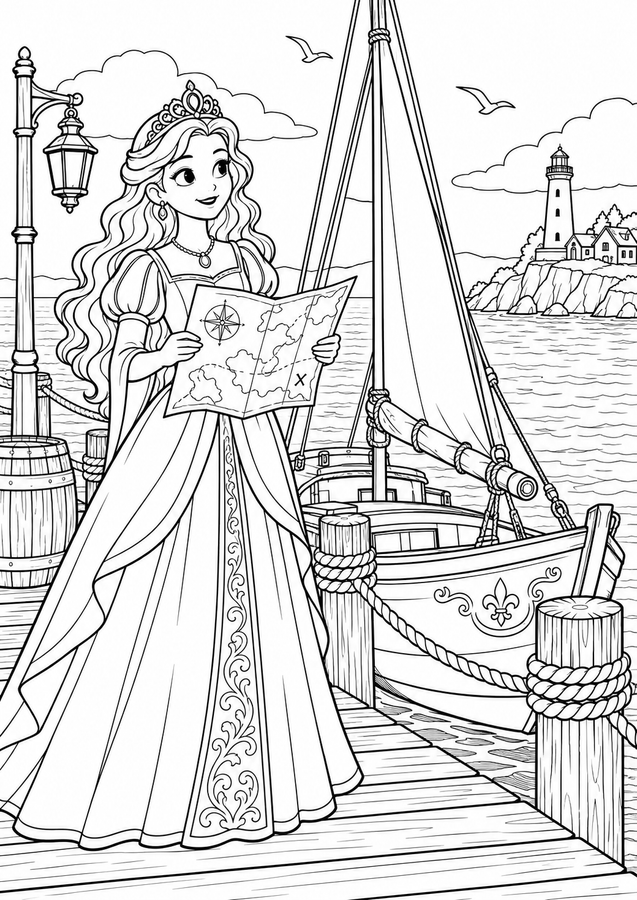 Princess planning a seaside voyage printable activity preview