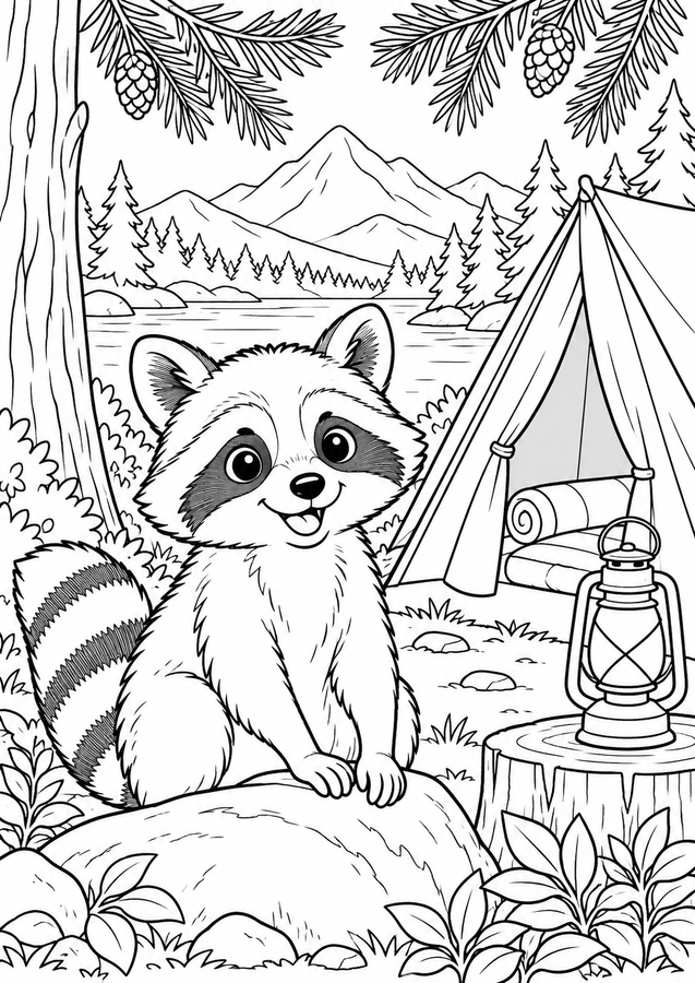 Raccoon camping adventure printable activity preview