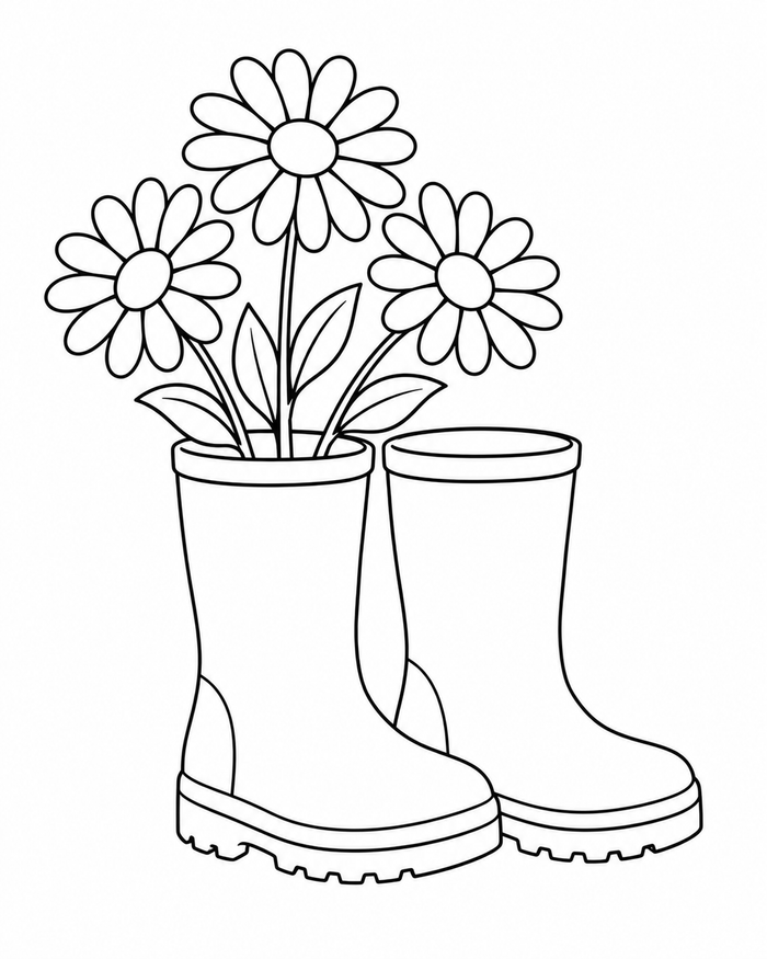 Rain boots and flowers coloring preview
