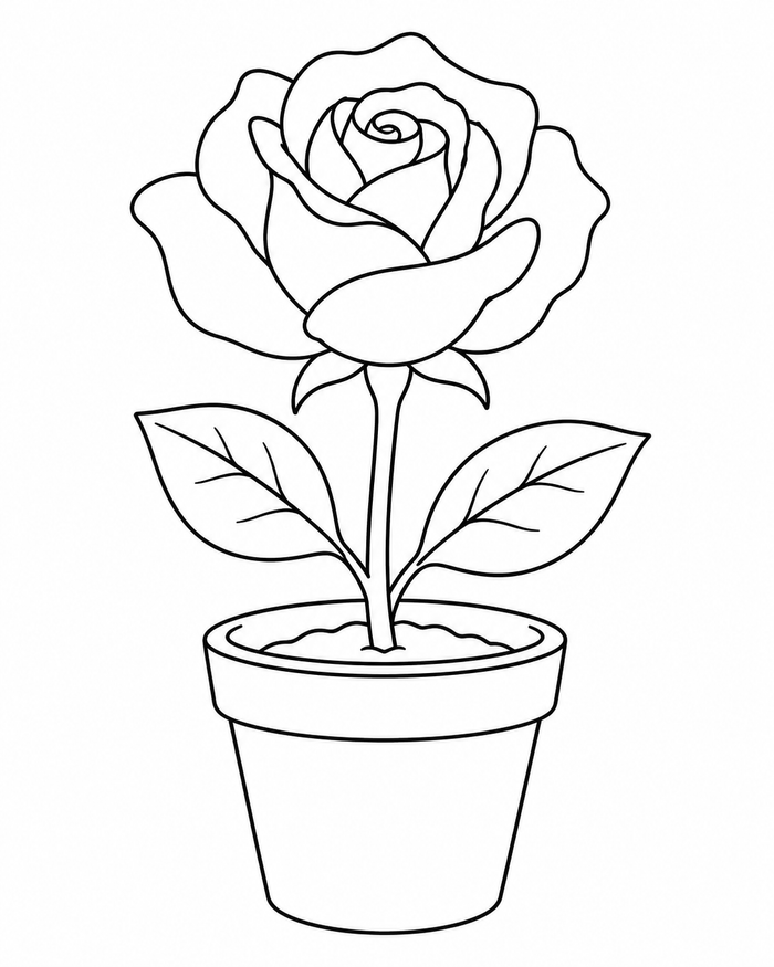 Rose in a pot coloring preview