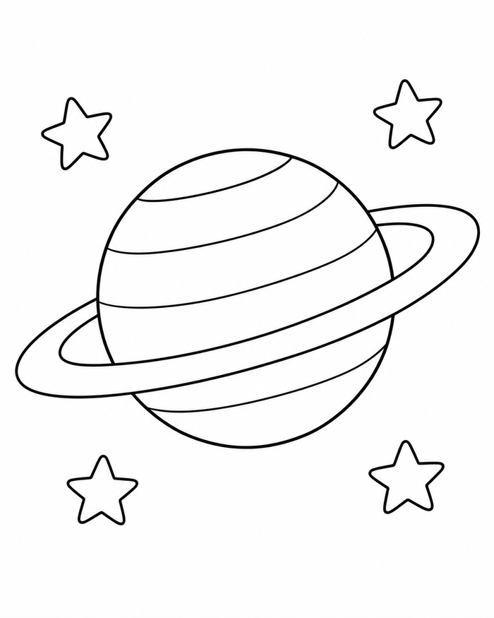 Saturn and stars coloring preview