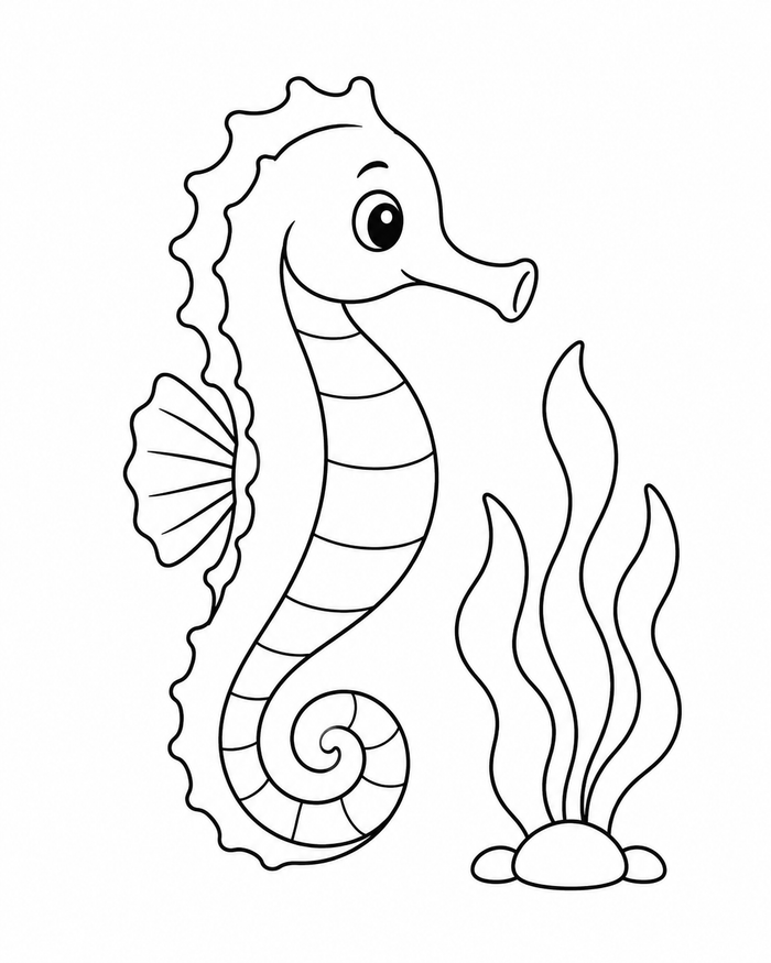 Seahorse and seaweed coloring preview