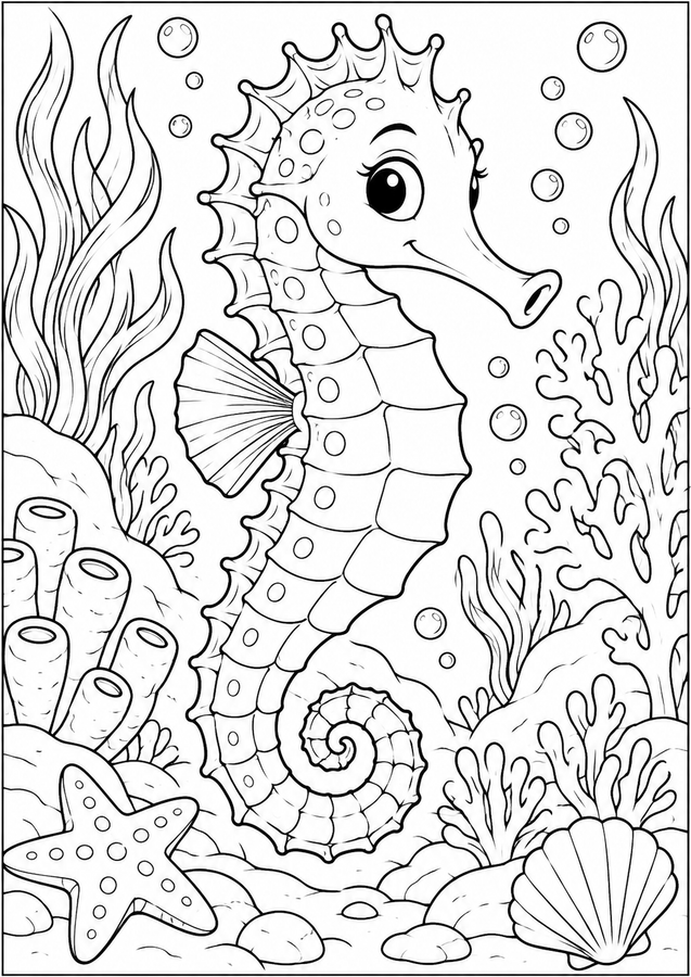 Seahorse in the coral garden printable activity preview