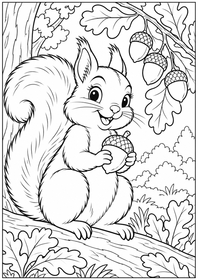 Squirrel collecting acorns printable activity preview