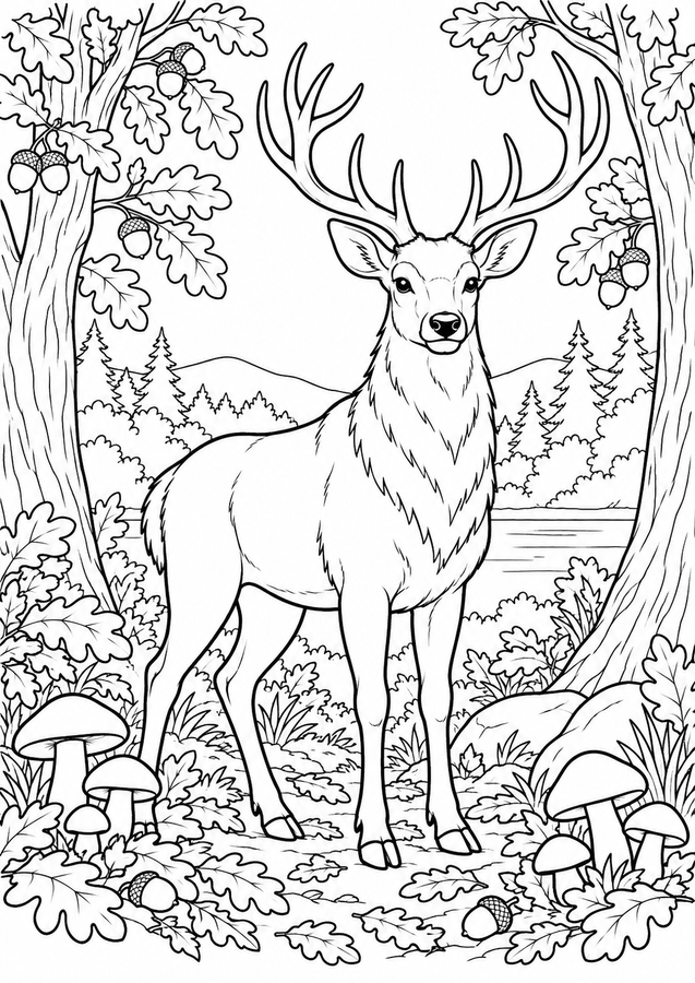 Stag in the autumn woodland printable activity preview