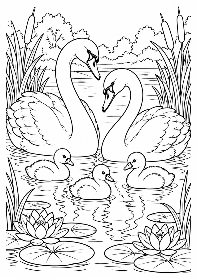 Swan family beside the reeds printable activity preview