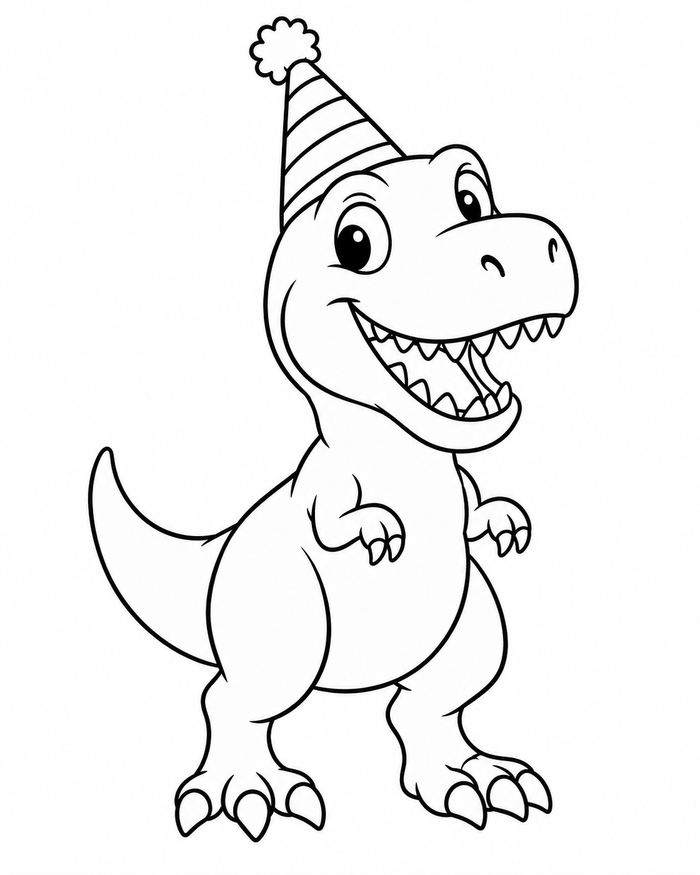 T-rex party hat coloring preview
