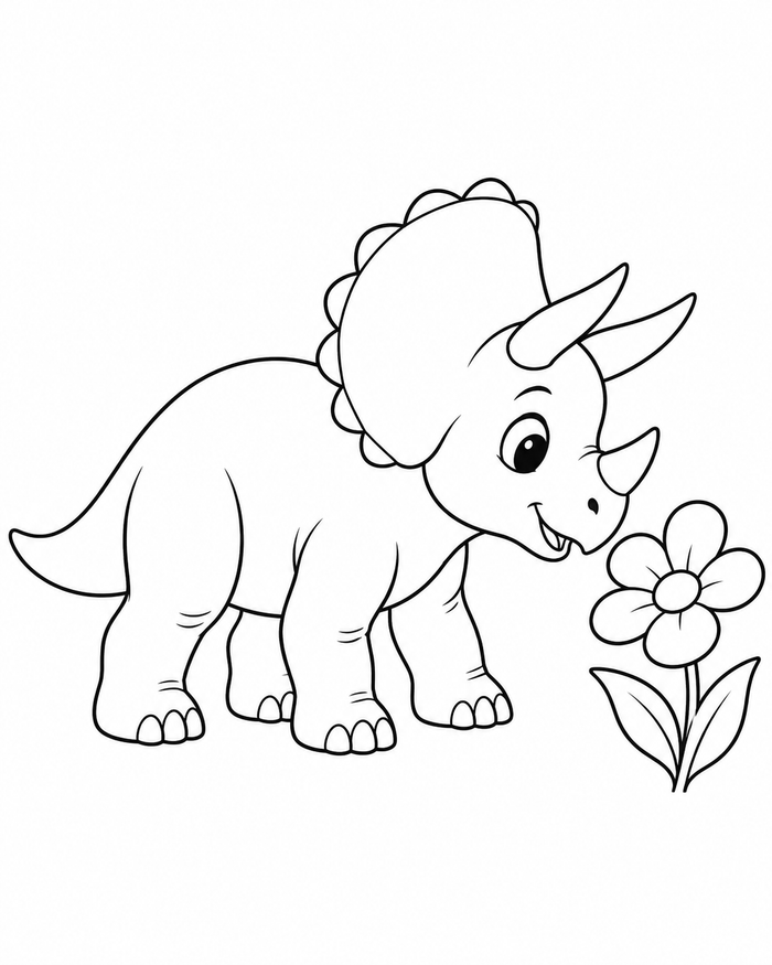 Triceratops and a flower coloring preview