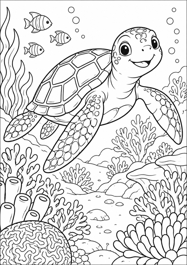 Sea turtle at the reef printable activity preview