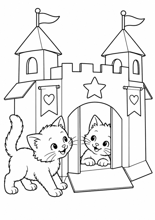 Two kittens in a cardboard castle printable activity preview