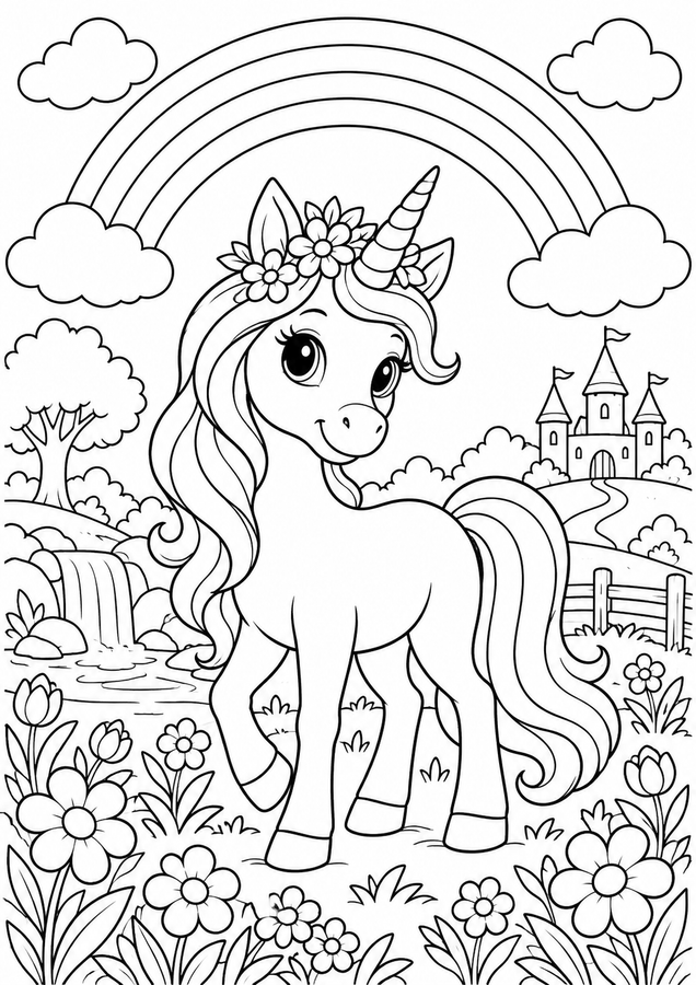 Unicorn at the rainbow bridge printable activity preview